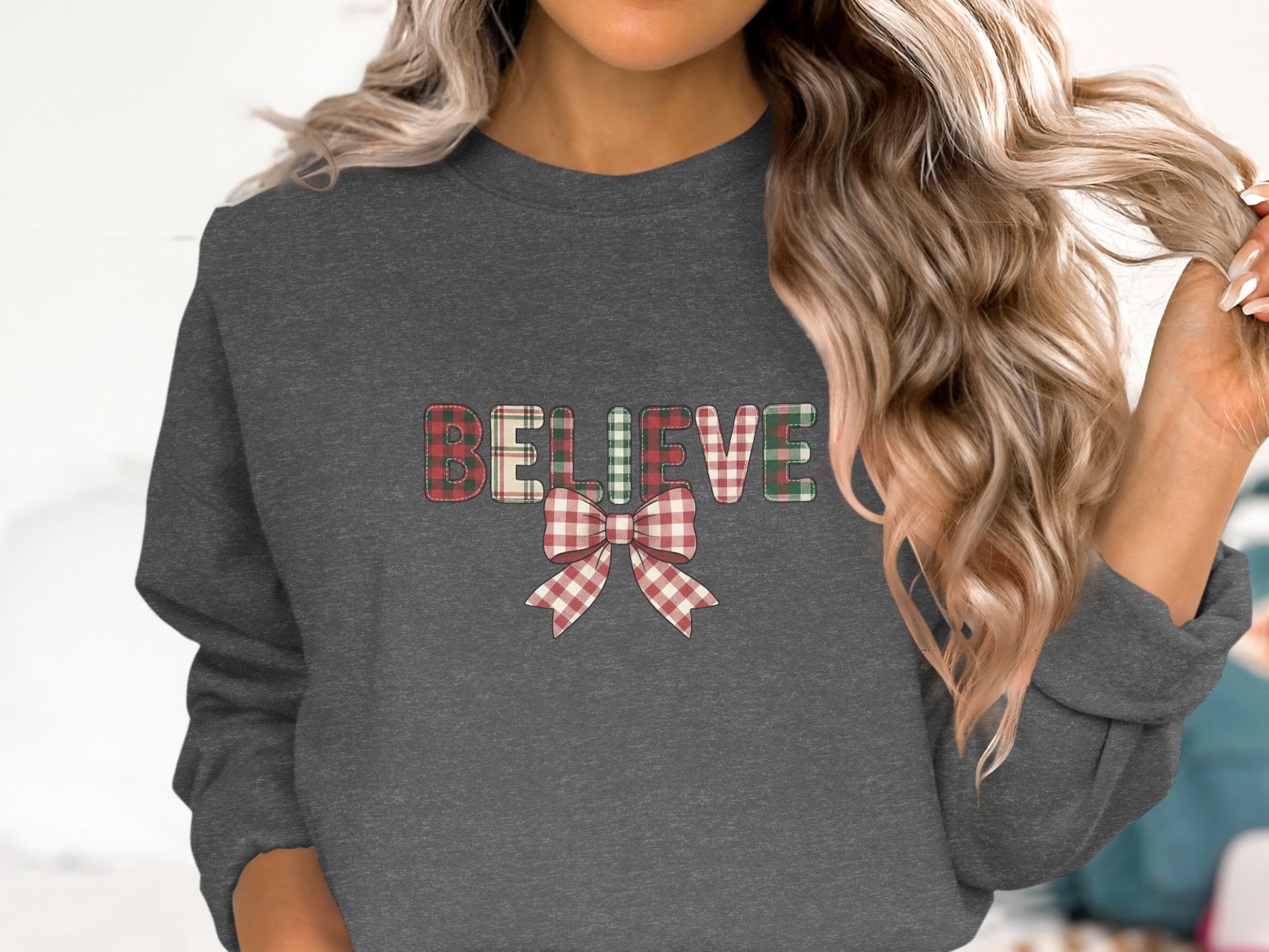 Believe Plaid Bow Sweatshirt