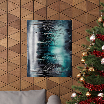 Winter Forest Snowfall Watercolor Poster