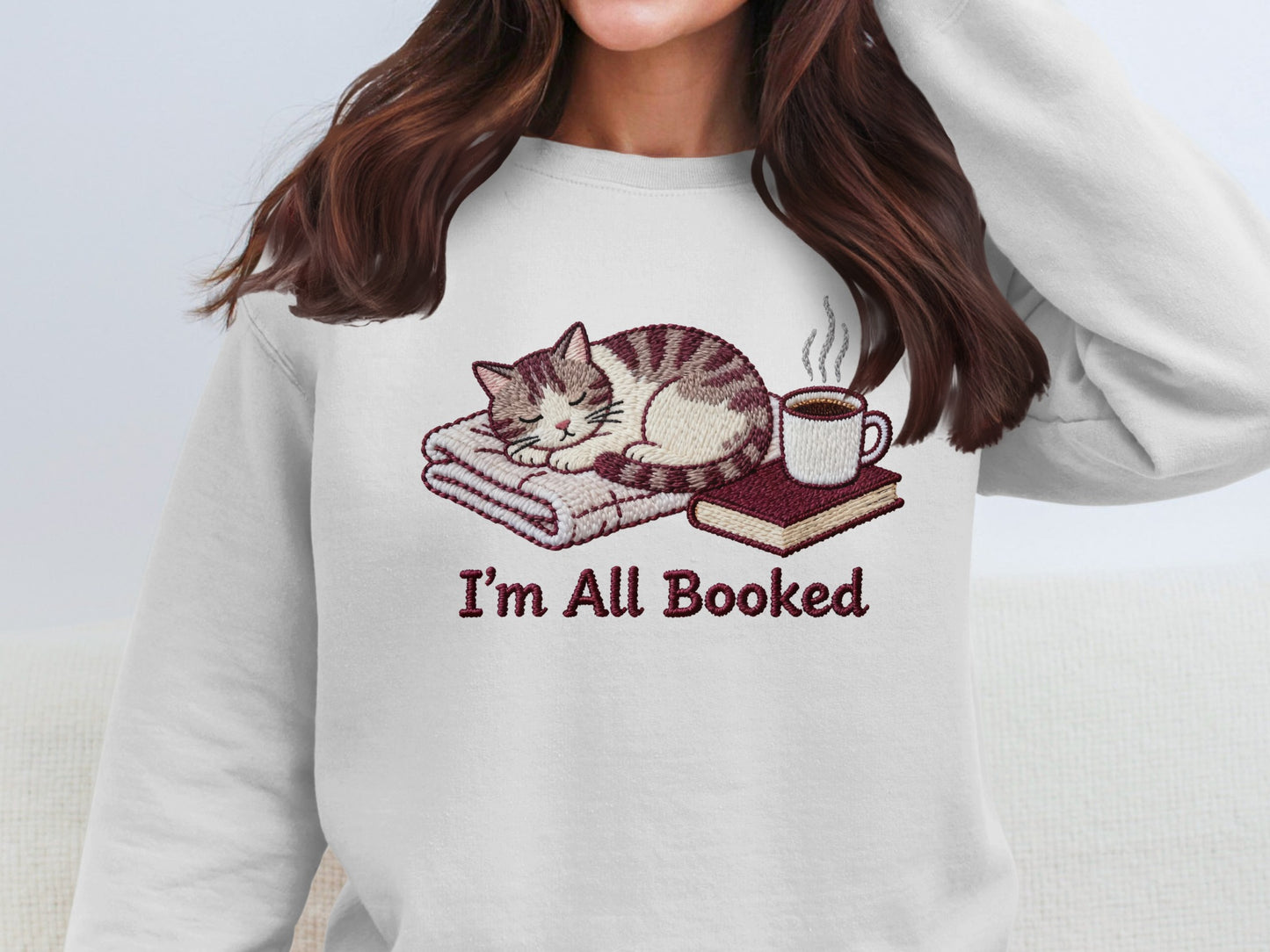 I'm All Booked Cute Cat and Coffee Sweatshirt