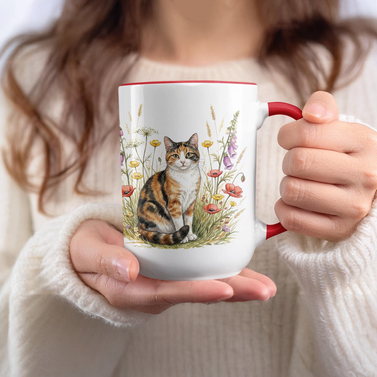 Charming Cat with Wildflowers Design Mug Product