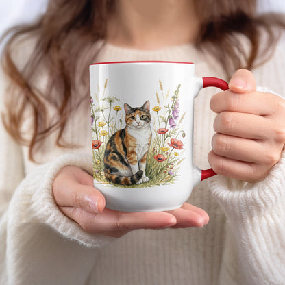Charming Cat with Wildflowers Design Mug Product