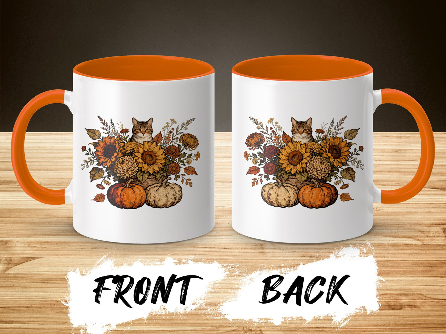 Fall Harvest Cat with Pumpkins Autumn Mug