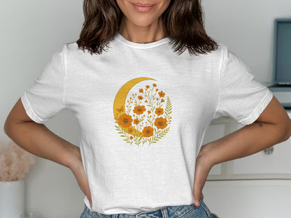 Crescent Moon Floral Design Graphic Tee product type