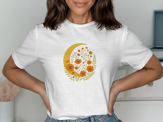 Crescent Moon Floral Design Graphic Tee product type