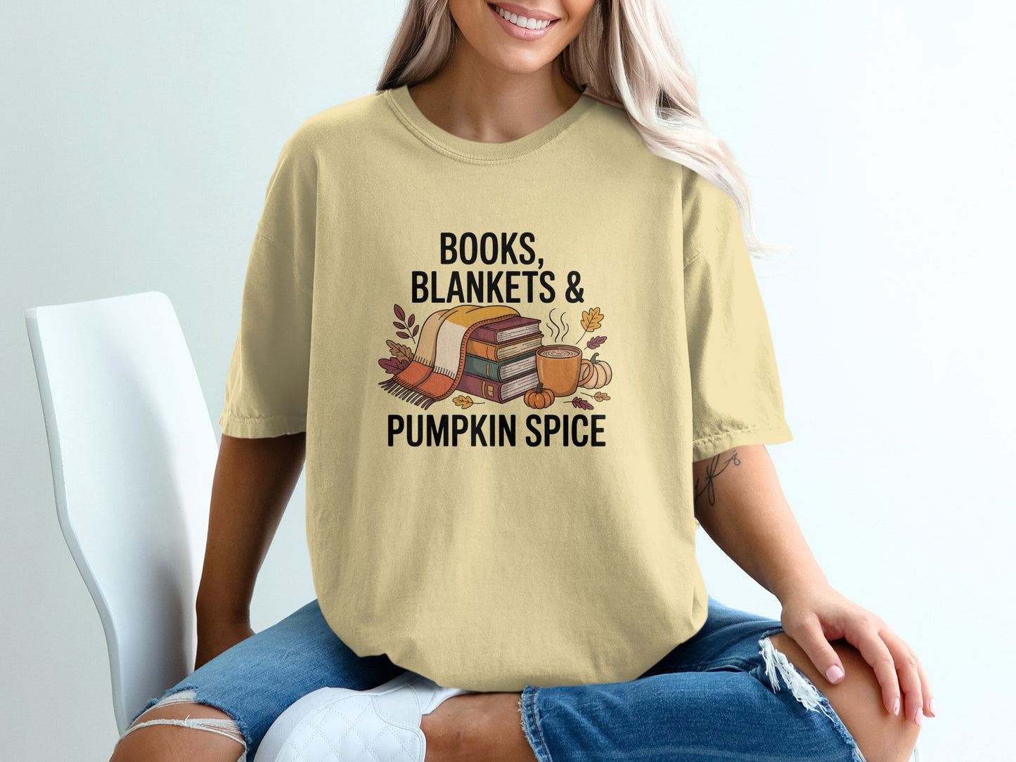 Cozy Books Blankets and Pumpkin Spice T-shirt product