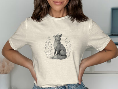 Whimsical Fox Sketch Printed Short Sleeve Shirt product