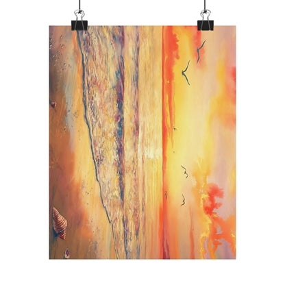 Ocean Sunset With Seagulls Watercolor Poster