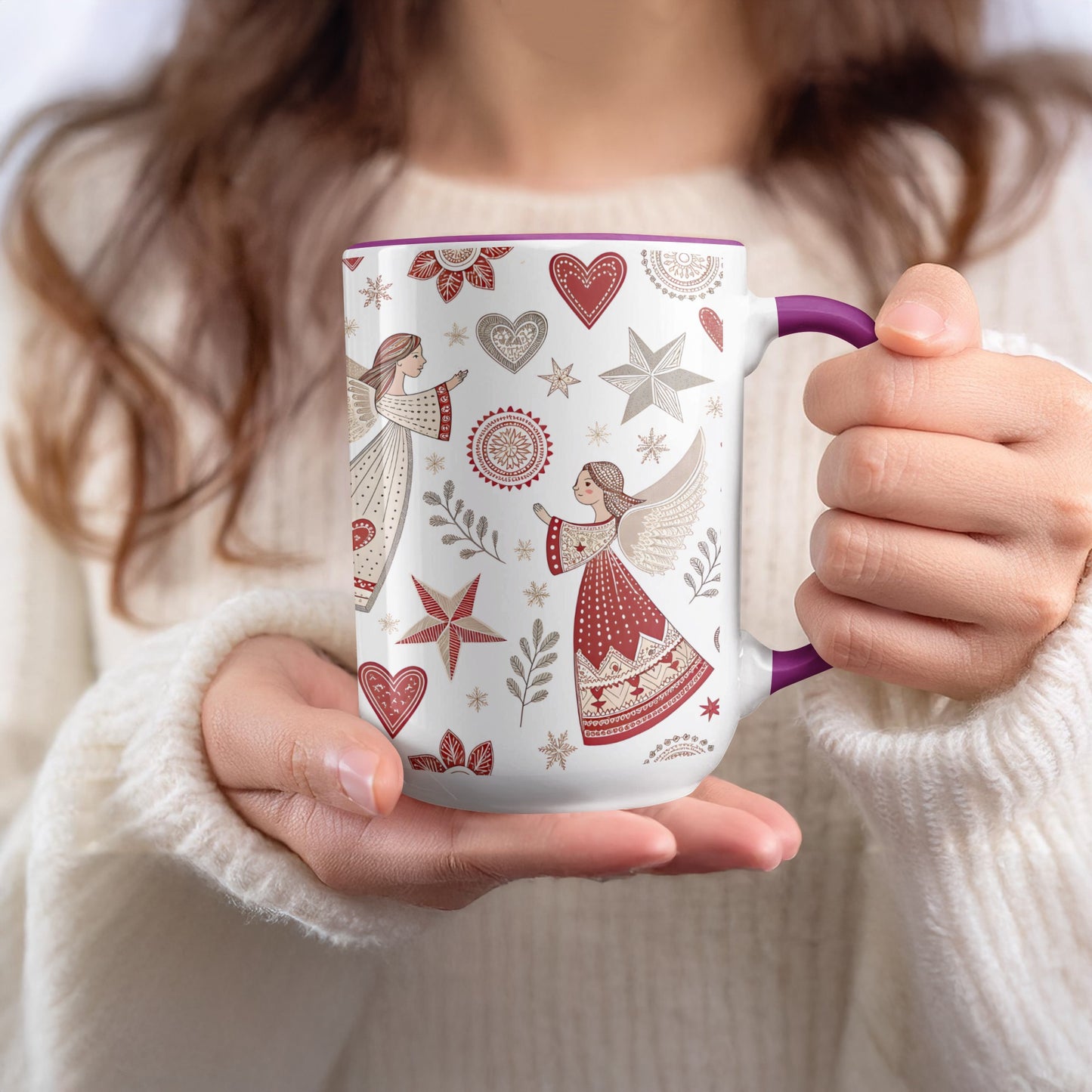 Whimsical Angels and Hearts Pattern Mug for Cozy Sips