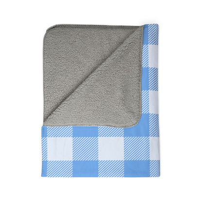 Cozy Blue Gingham Family Name Blanket