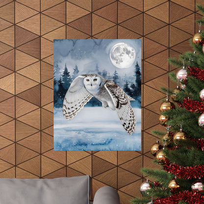 Snow Owl Flying At Night Poster