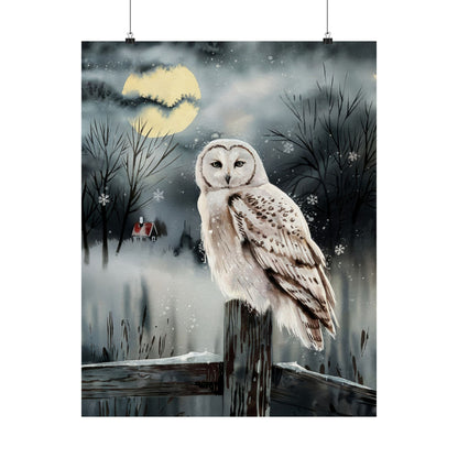 Snow Owl At Night On Post Poster