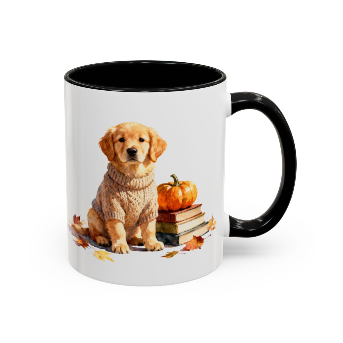 Adorable Puppy with Books and Pumpkin Mug product