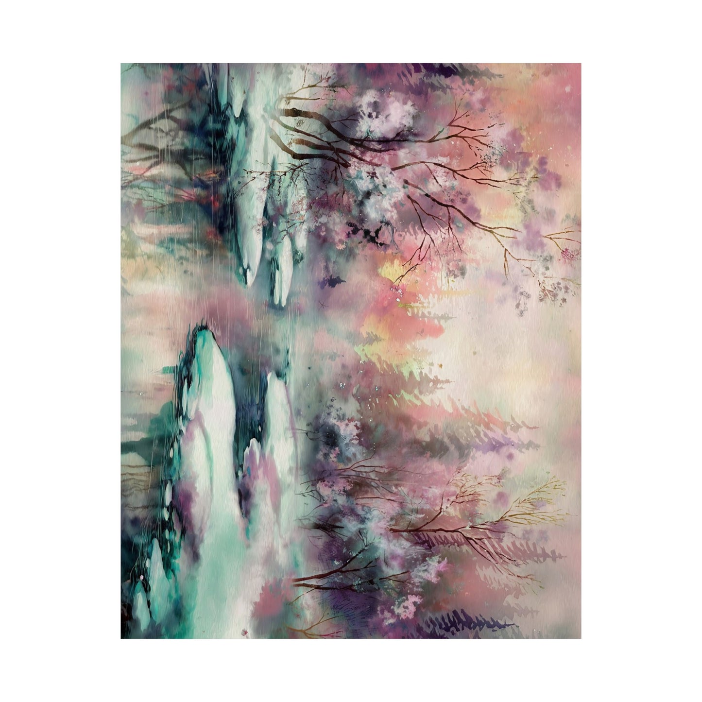 Winter Forest Stream Watercolor Poster