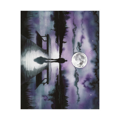 Man Looking At Moon Over A Lake Watercolor Poster