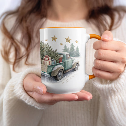 Christmas Theme Mug with Truck and Gifts Illustration