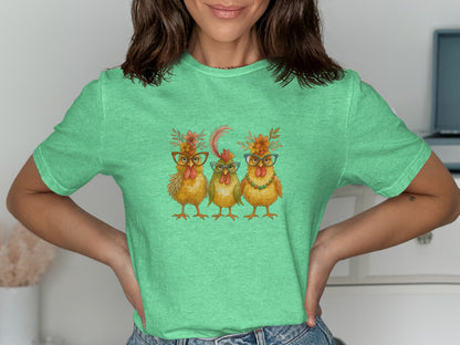 Quirky Cartoon Chickens Design T-Shirt product type