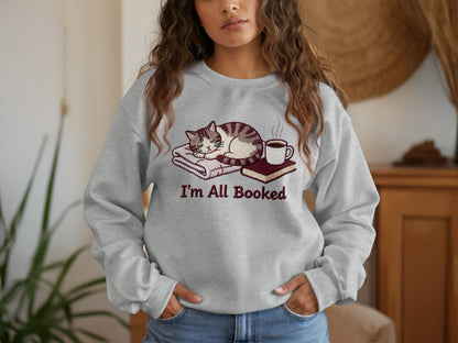 I'm All Booked Cat on Books Graphic Sweatshirt