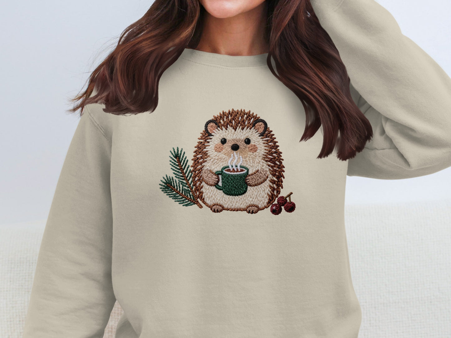 Cute Hedgehog with Coffee Embroidered Sweatshirt