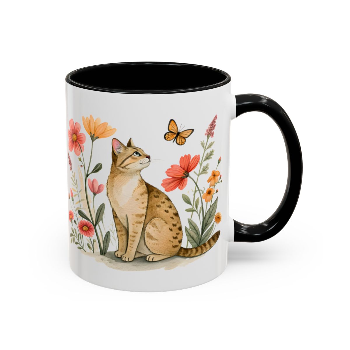 Charming Cat and Butterfly Flower Mug