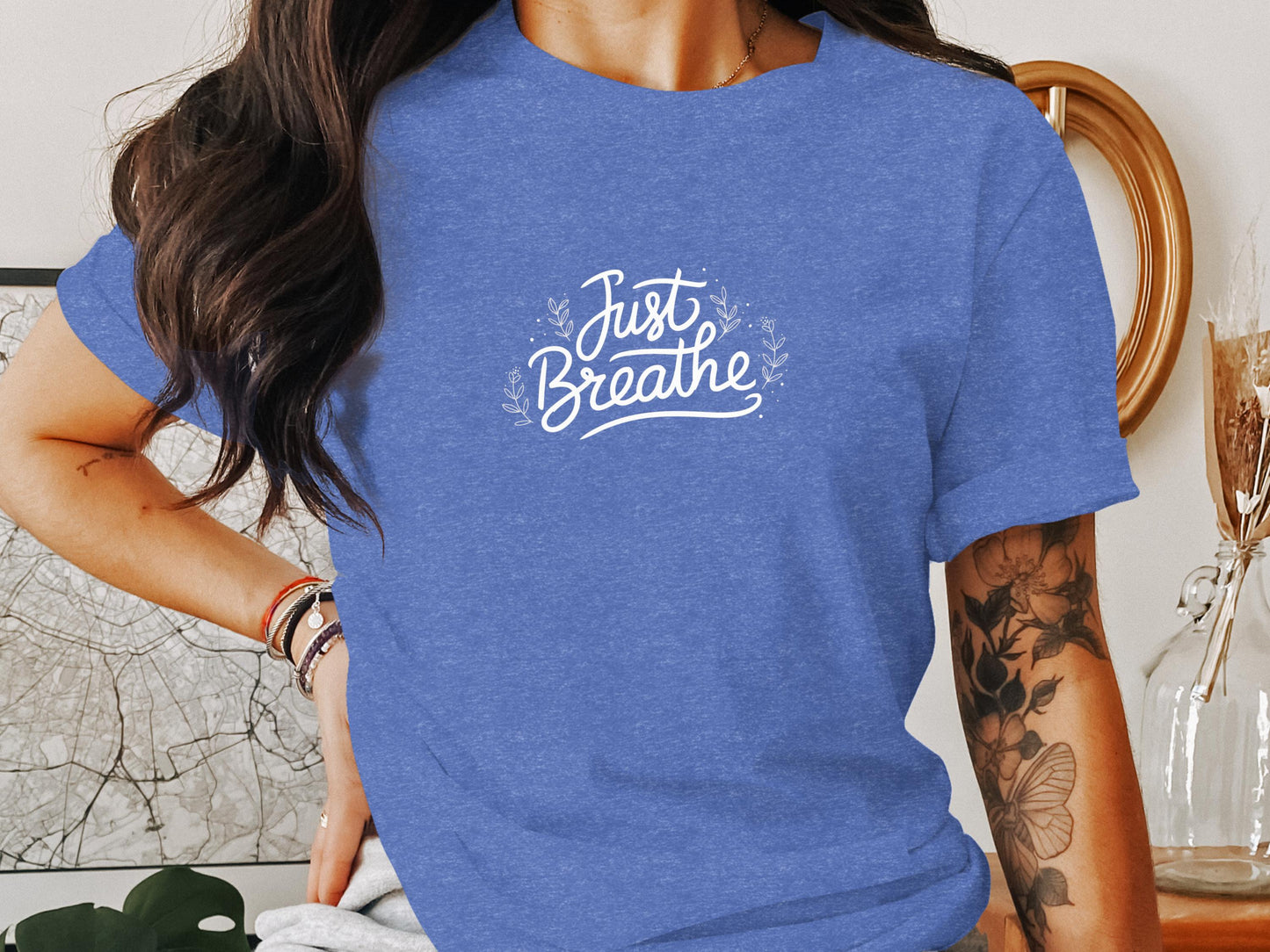 Just Breathe Script Lettering Design T-Shirt product