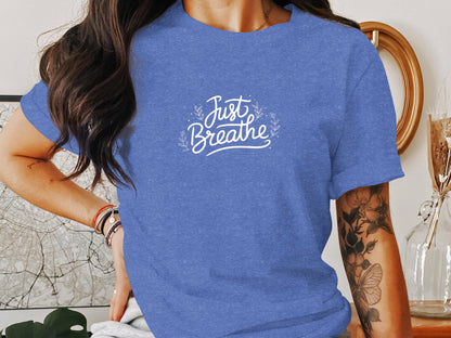 Just Breathe Script Lettering Design T-Shirt product
