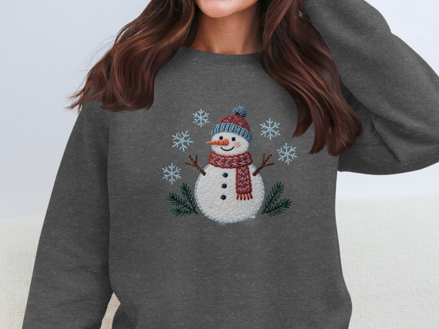 Cozy Gray Sweater with Adorable Snowman Design