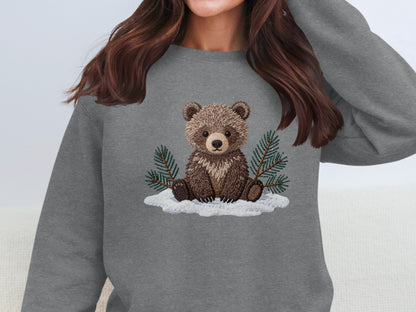 Cute Bear with Pine Trees Cozy Sweatshirt