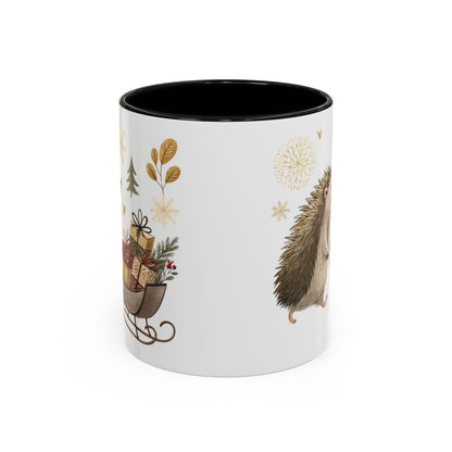 Festive Holiday Mug with Hedgehog and Sleigh Design