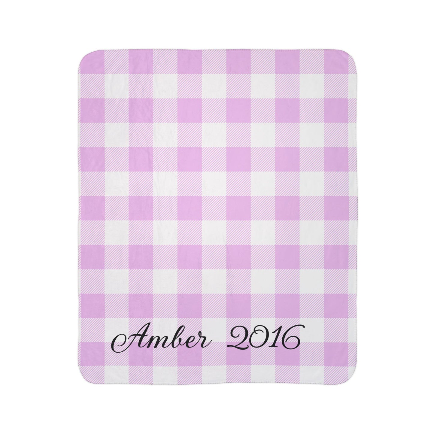 Personalized Pink Gingham Sherpa Blanket