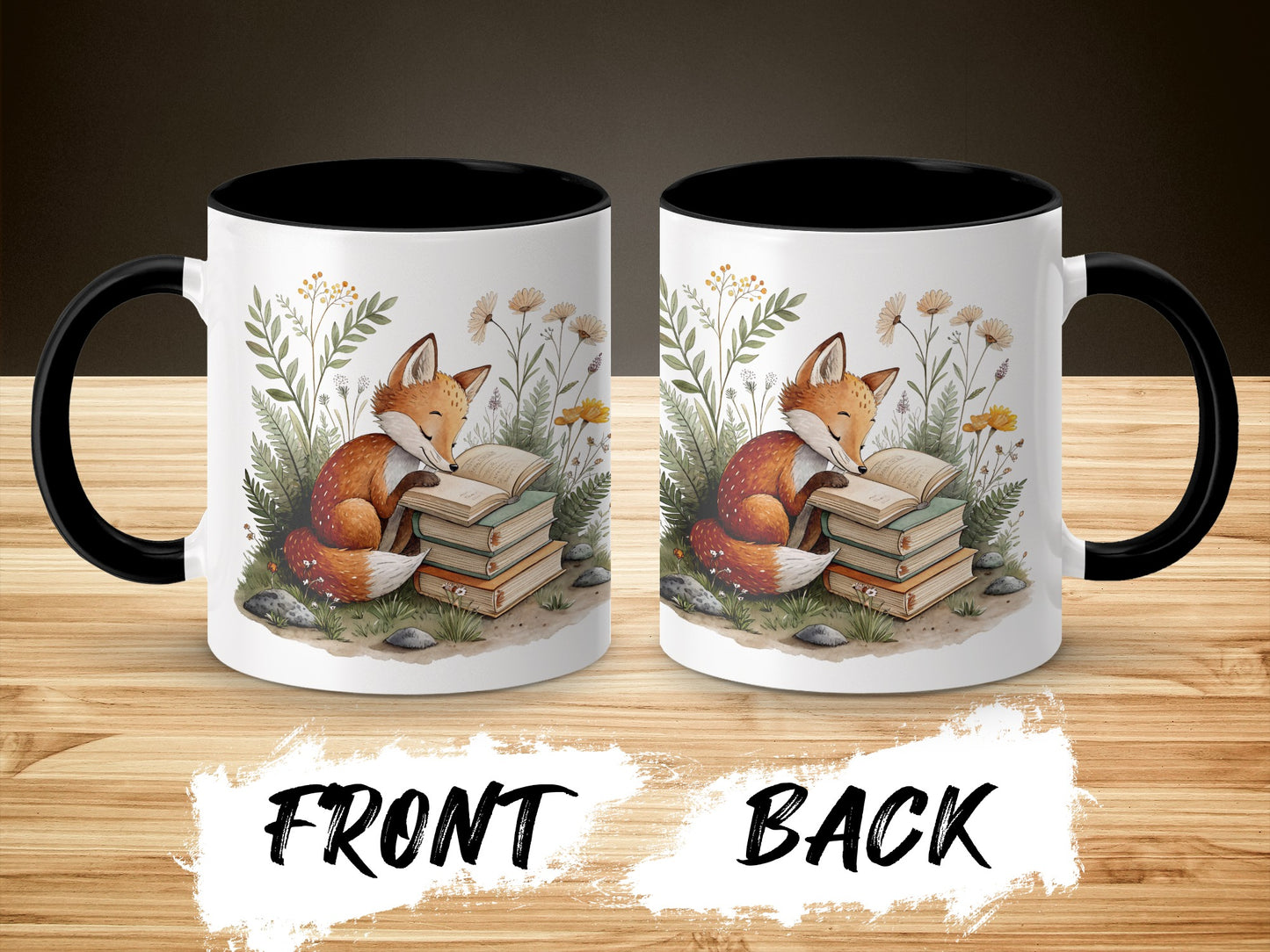 Cute Fox Reading Books Mug Perfect for Book Lovers