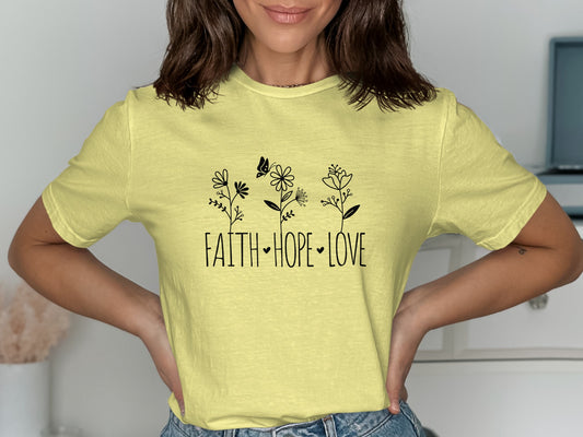 Faith Hope Love Graphic Yellow Shirt product