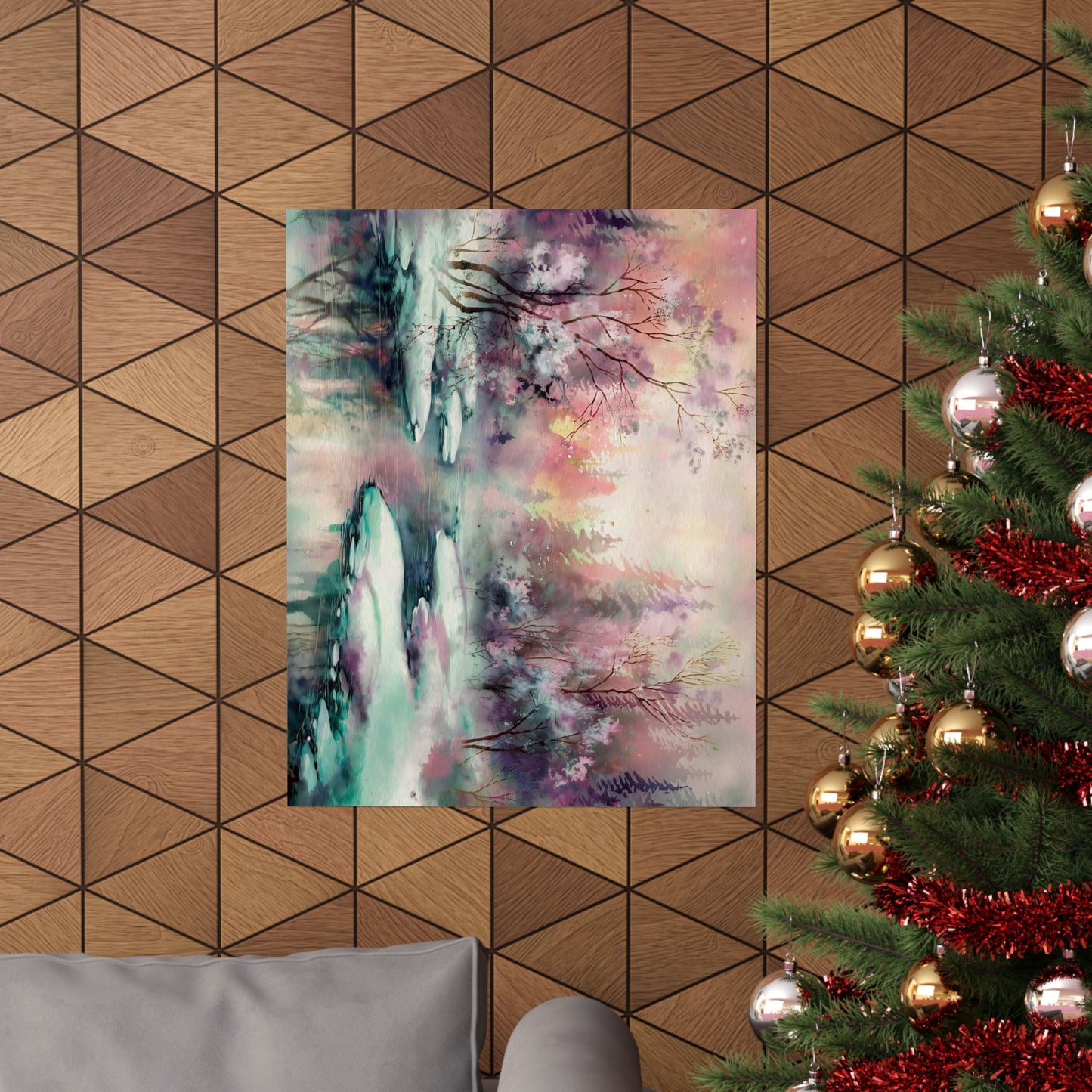 Winter Forest Stream Watercolor Poster