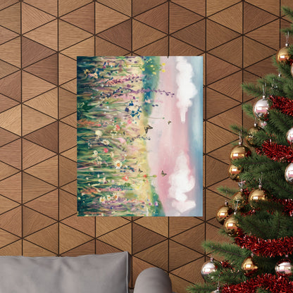 Dreamy Wildflower Meadow At Dawn Watercolor Poster