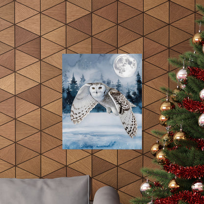 Snow Owl Flying At Night Poster