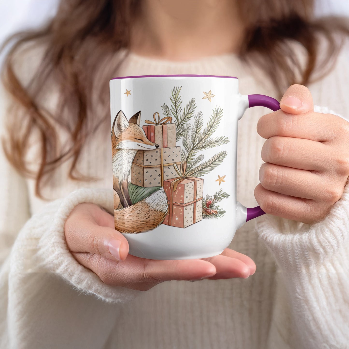 Festive Fox and Gifts Artwork for Holiday Mug