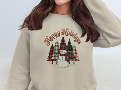 Happy Holidays Festive Sweatshirt with Snowman Design