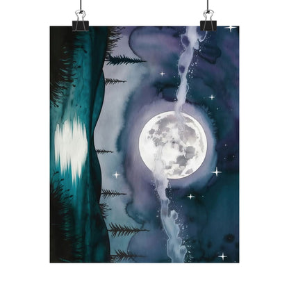 Silver Full Moon Over Lake Poster
