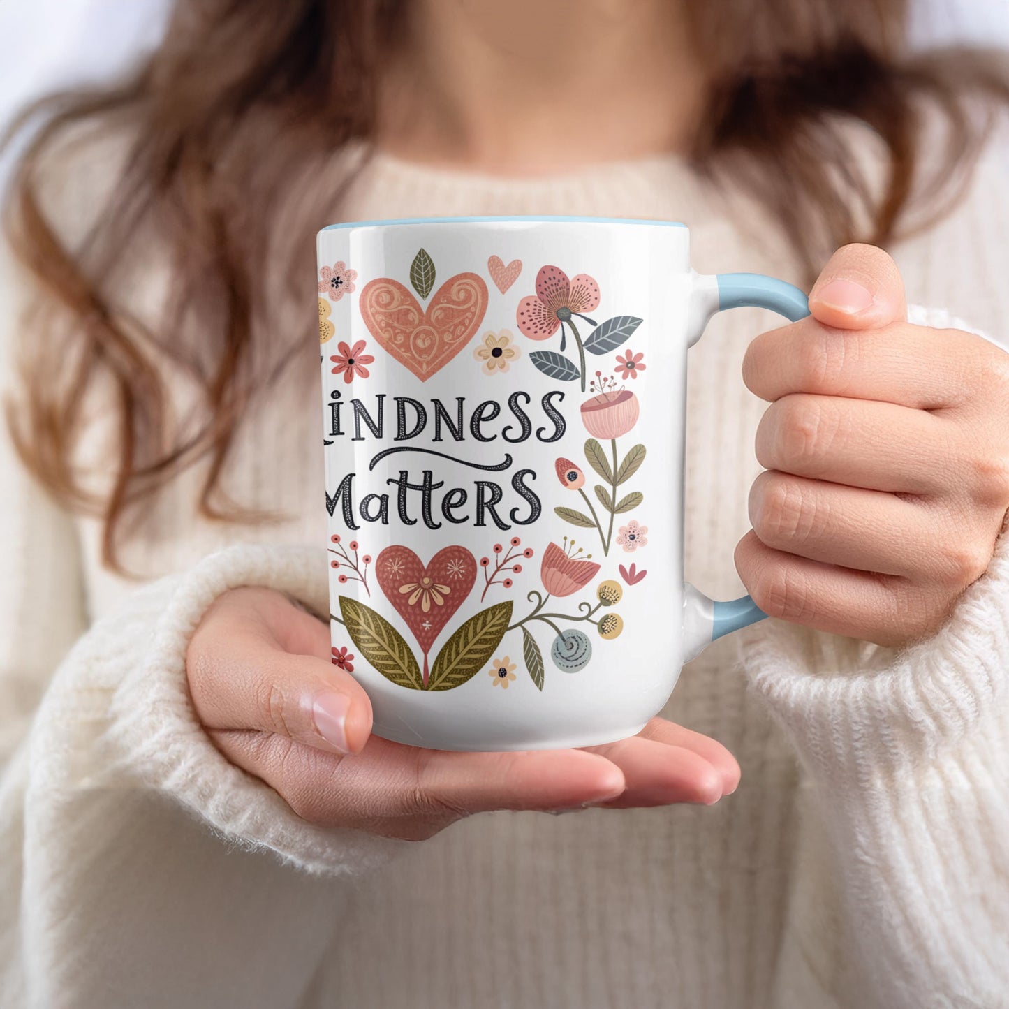 Kindness Matters Mug with Floral Design Coffee Cup