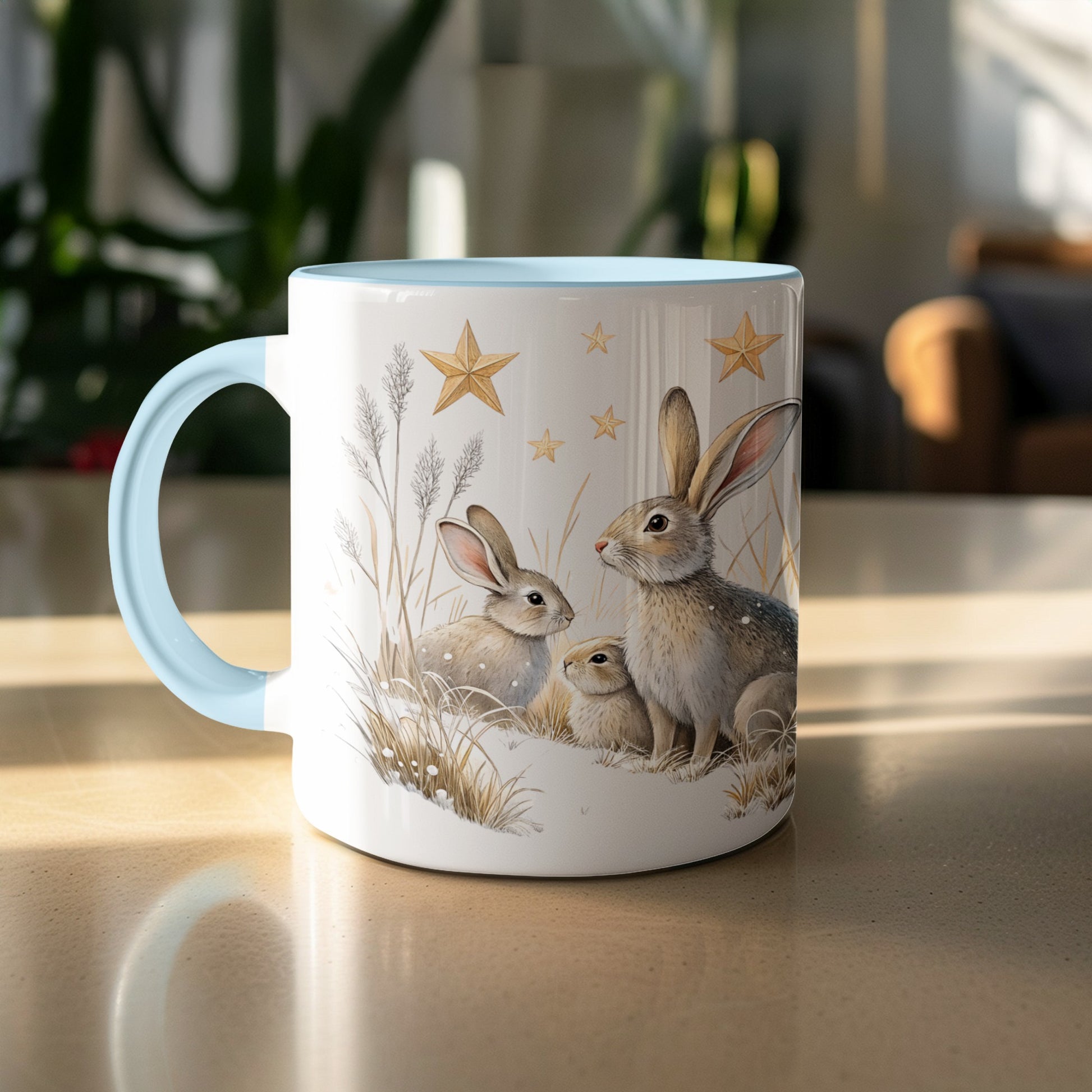Adorable Bunny Family with Stars Mug