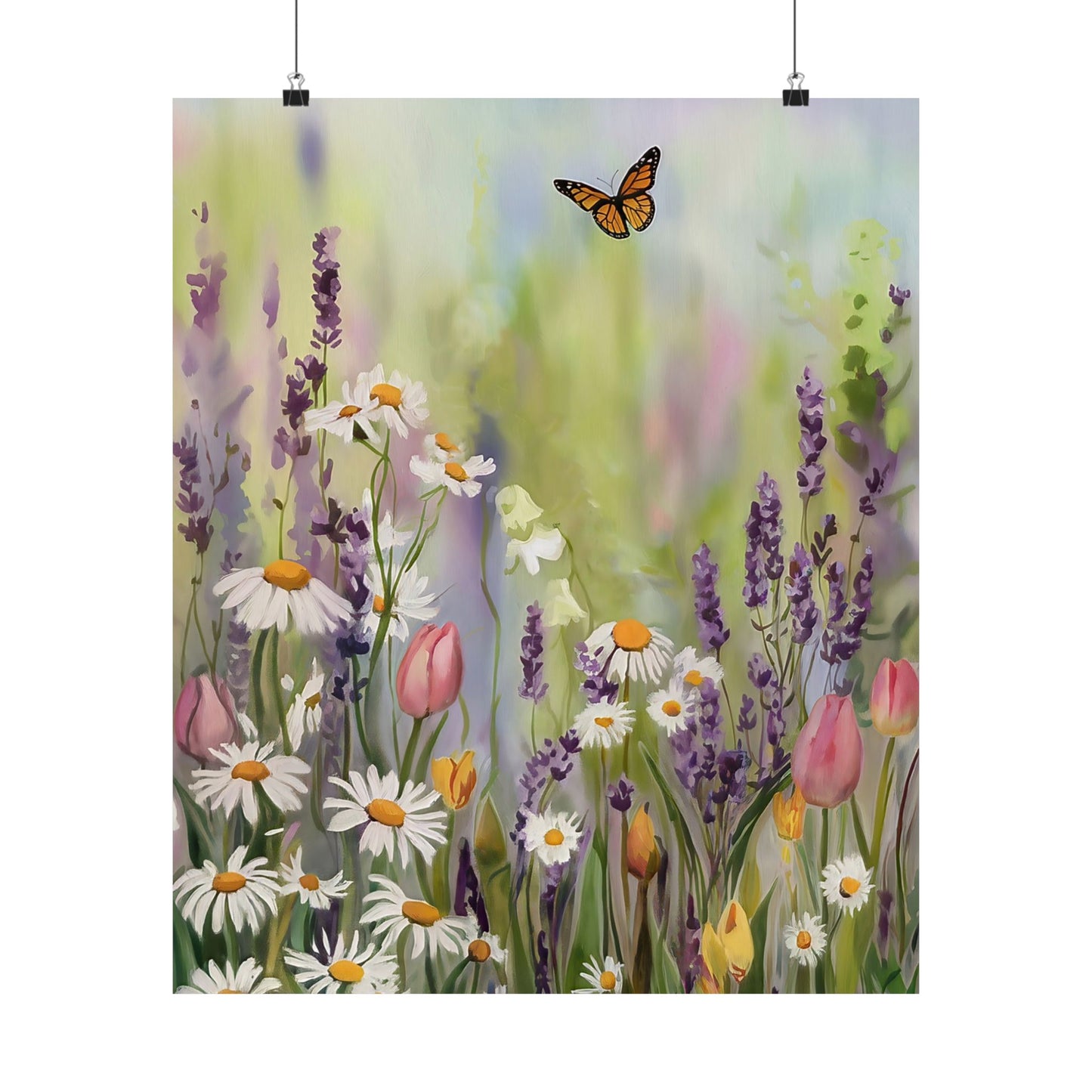 Field Of Flowers With Butterfly Poster