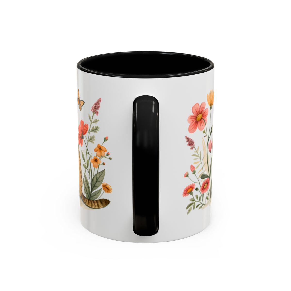 Floral Garden Design Black Handle Coffee Mug