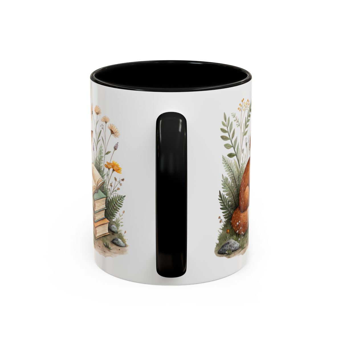 Floral Design Mug with Books and Plants Illustration