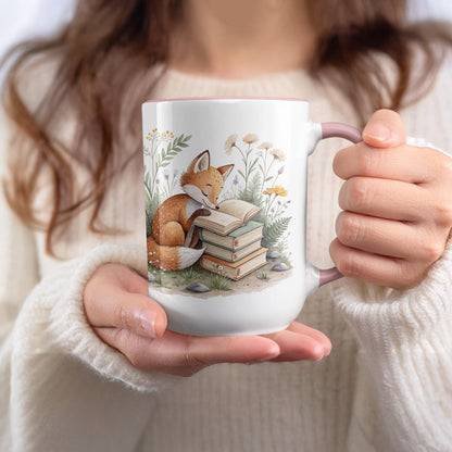 Adorable Fox with Books Mug Ideal for Book Lovers
