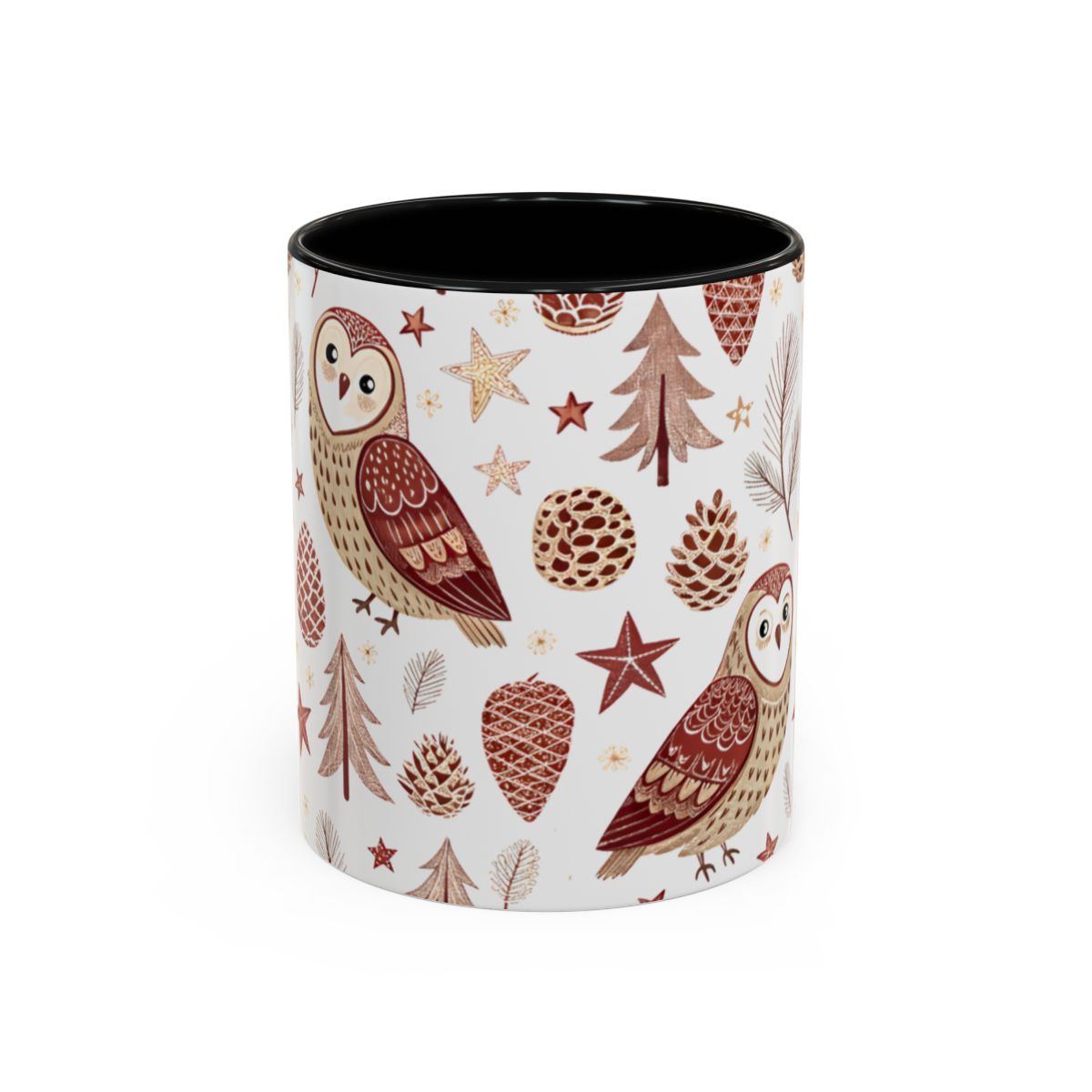 Owl and Pinecone Design with Stars Mug