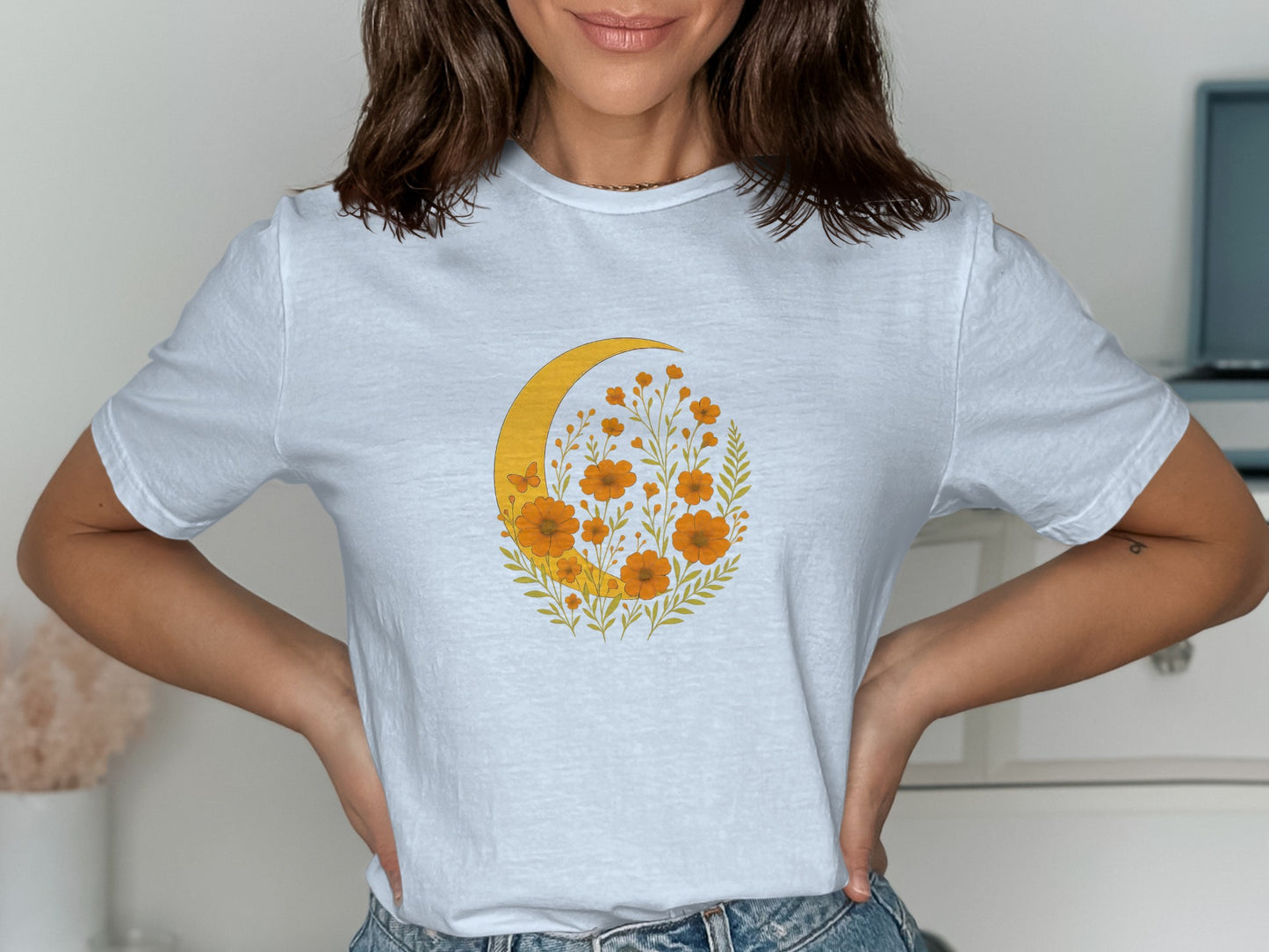 Floral Crescent Moon Graphic T-Shirt product