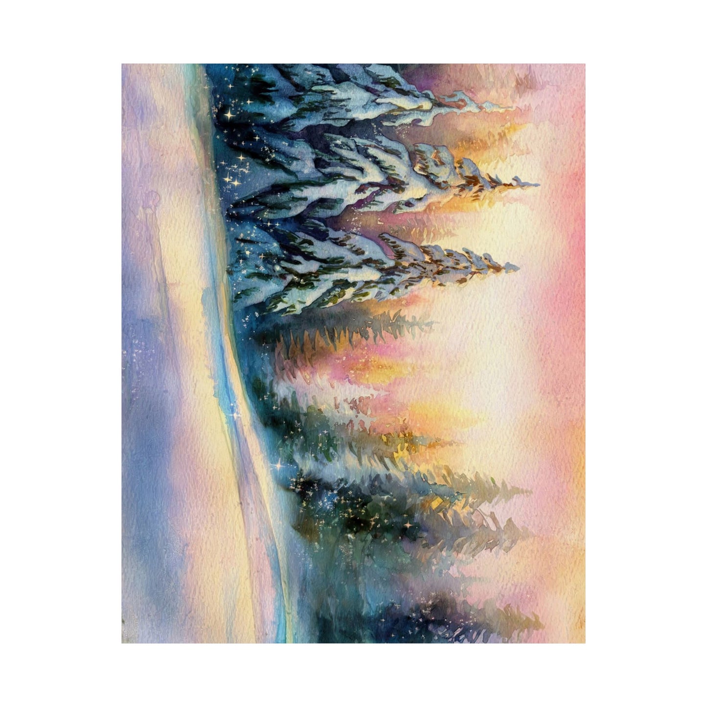 Winter Pines Watercolor Poster