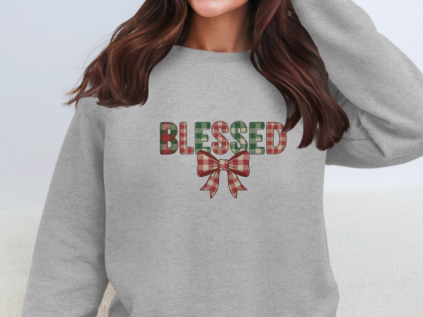 Blessed Plaid Pattern with Bow Sweatshirt Product