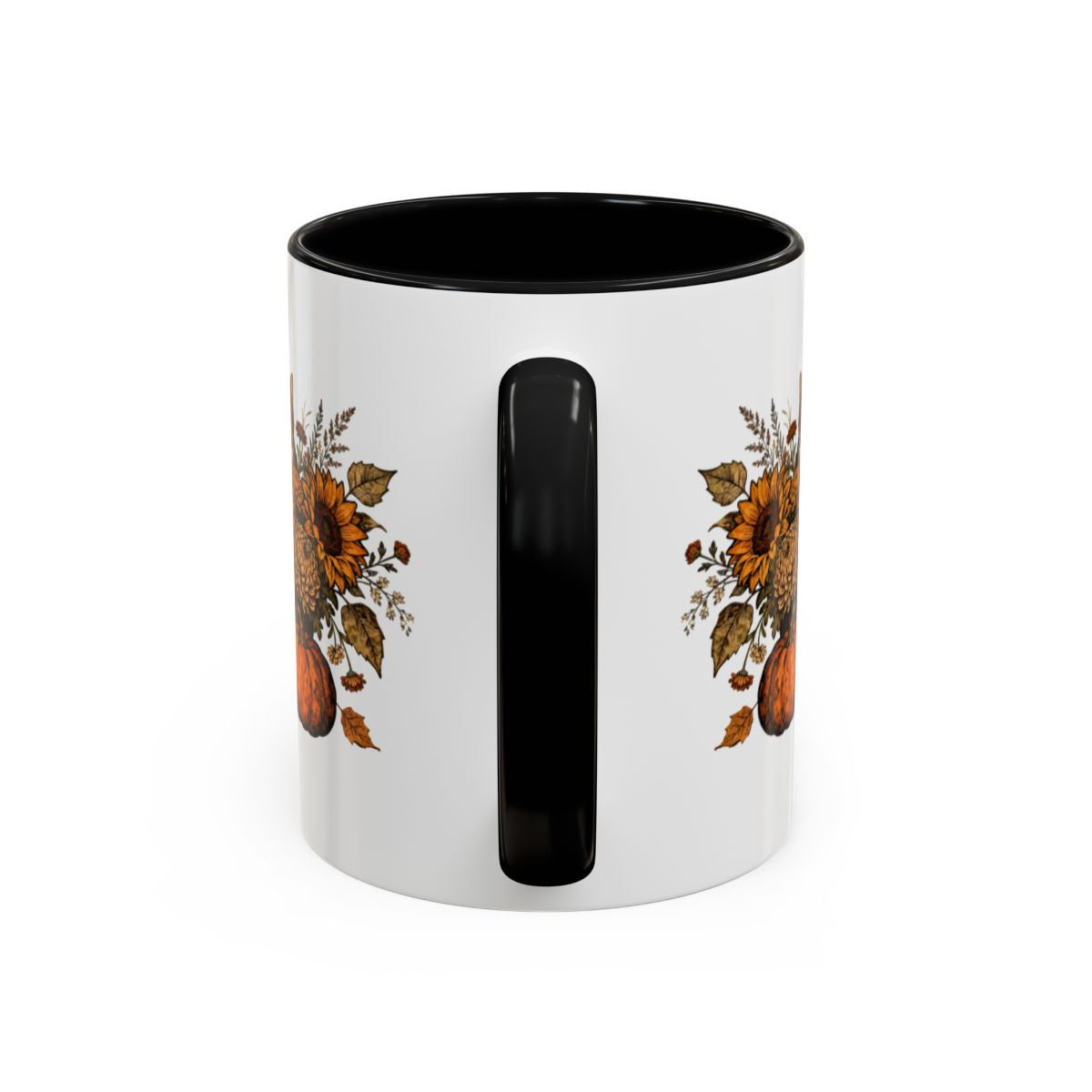 Fall Themed Mug with Sunflowers and Pumpkins Design