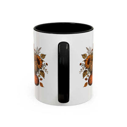 Fall Themed Mug with Sunflowers and Pumpkins Design