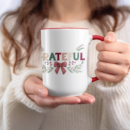 Grateful Holiday Design White and Red Coffee Mug